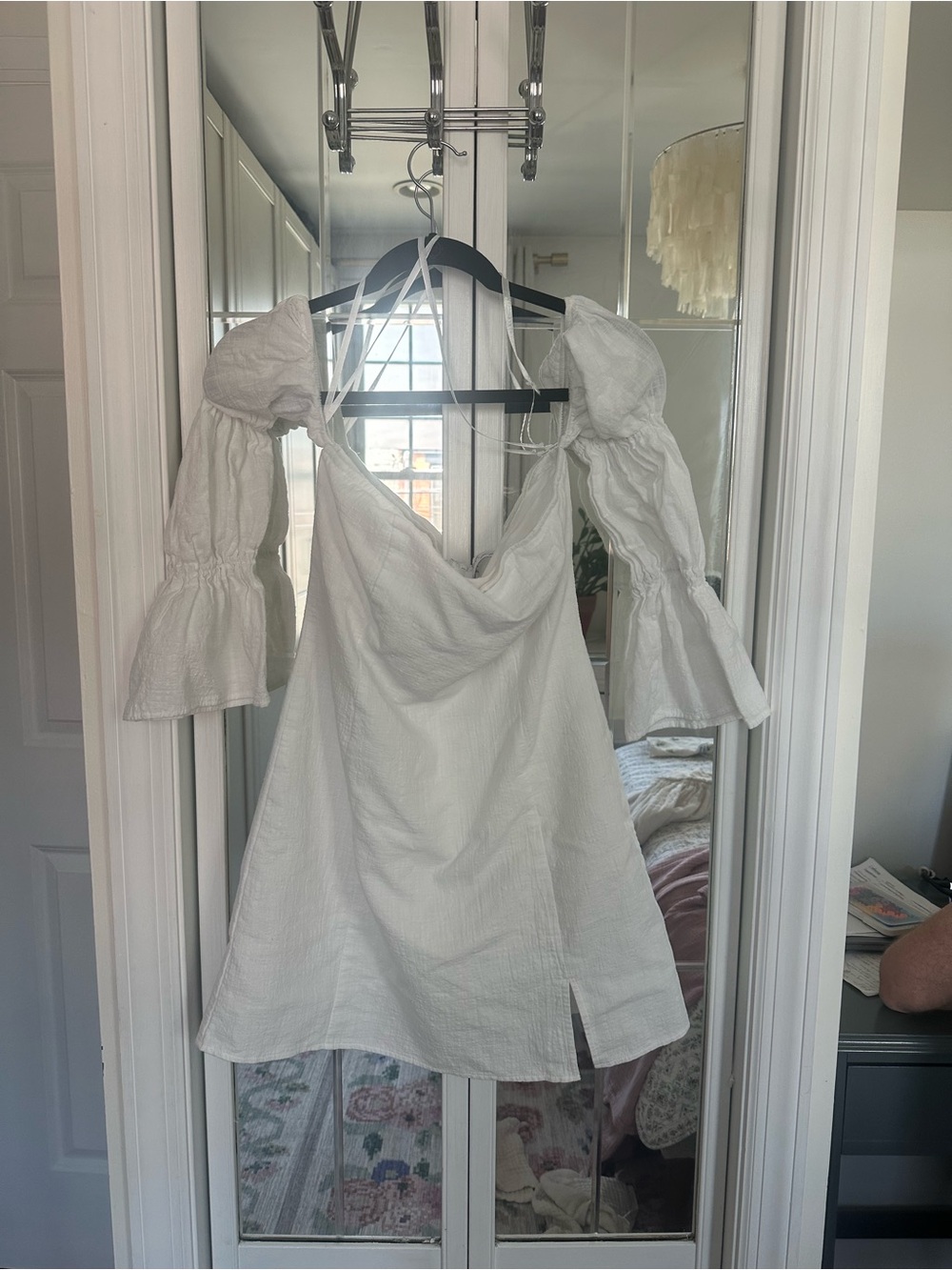 Petal & pup White Puff-Sleeve Mini Dress with Tie Back